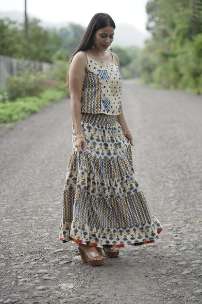 Cotton Co-ord Set (Top + Flared Skirt)