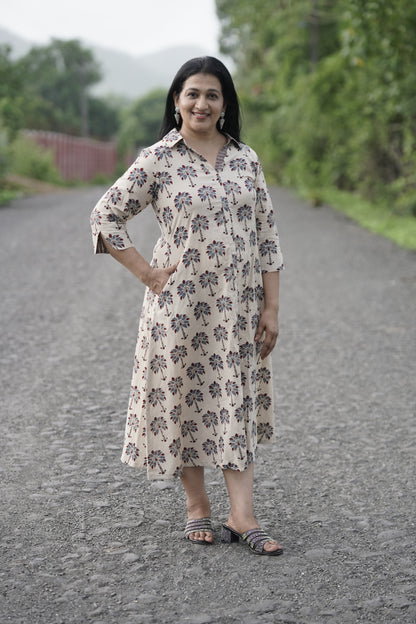 Ajrakh shirt collar dress