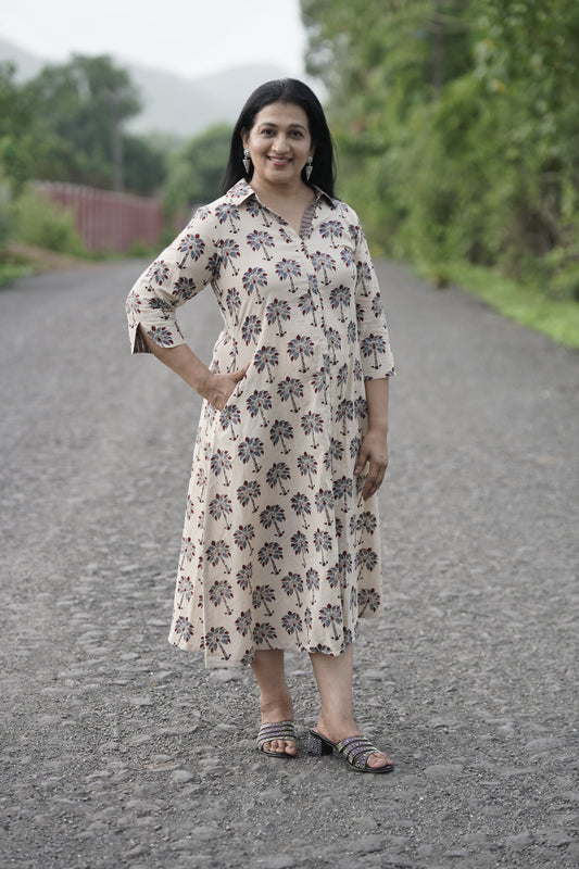 Ajrakh shirt collar dress