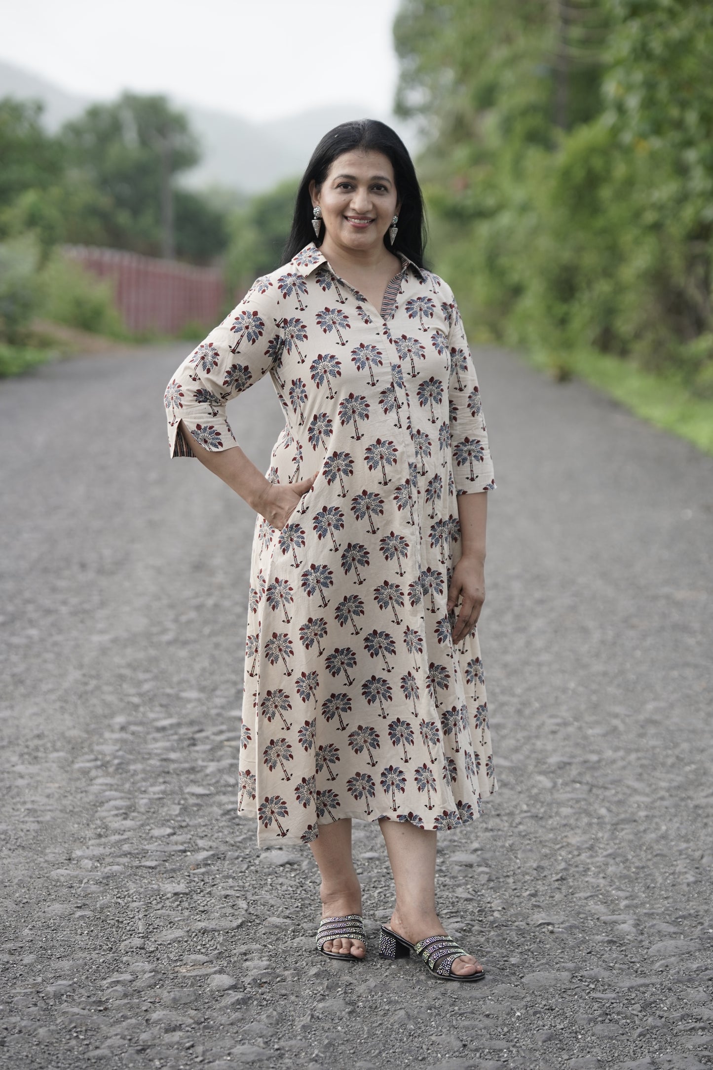 Ajrakh shirt collar dress