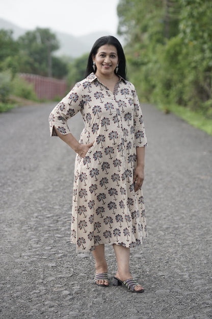 Ajrakh shirt collar dress
