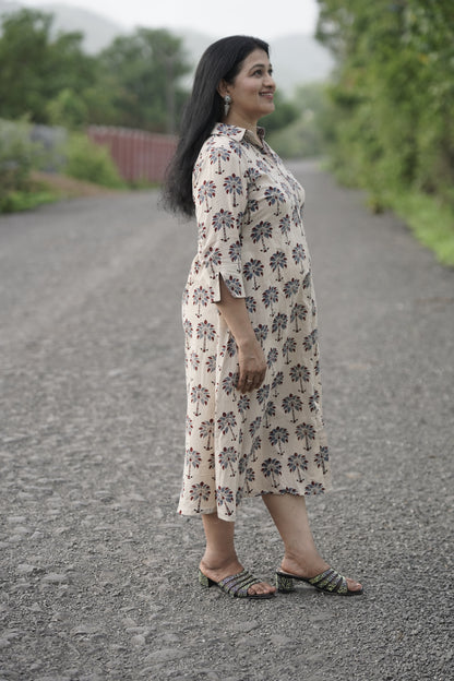 Ajrakh shirt collar dress