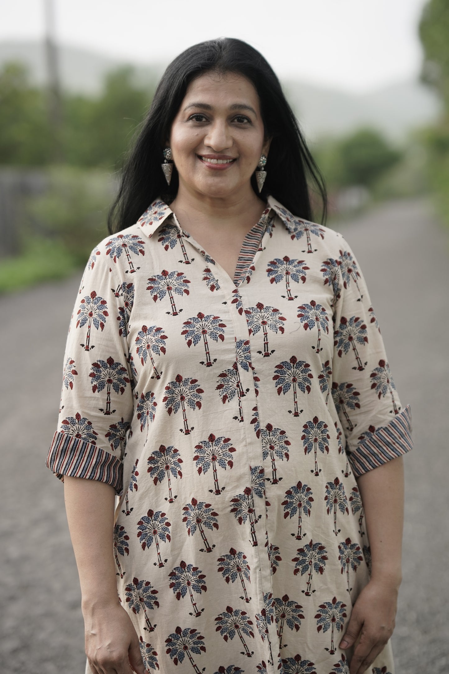 Ajrakh shirt collar dress