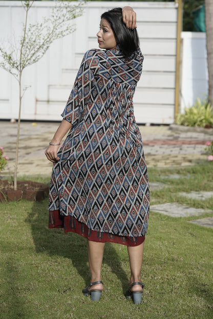 Ajrakh mulmul pintex dress- Blue