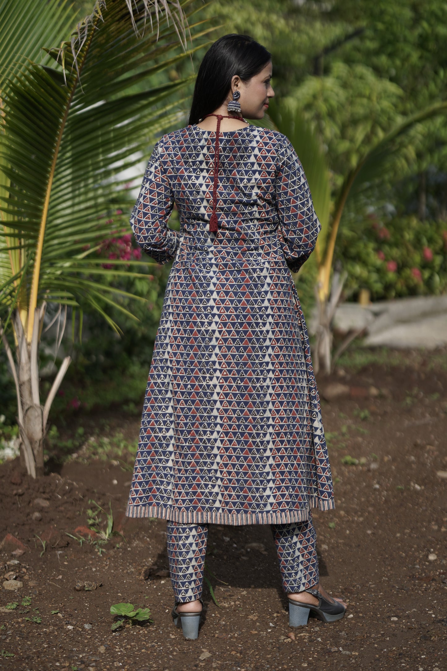 Handblock Printed Cotton Jacket Dress With Inner Set