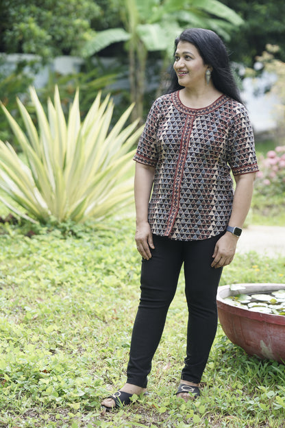 Tringale Print Cotton Button-Down Top