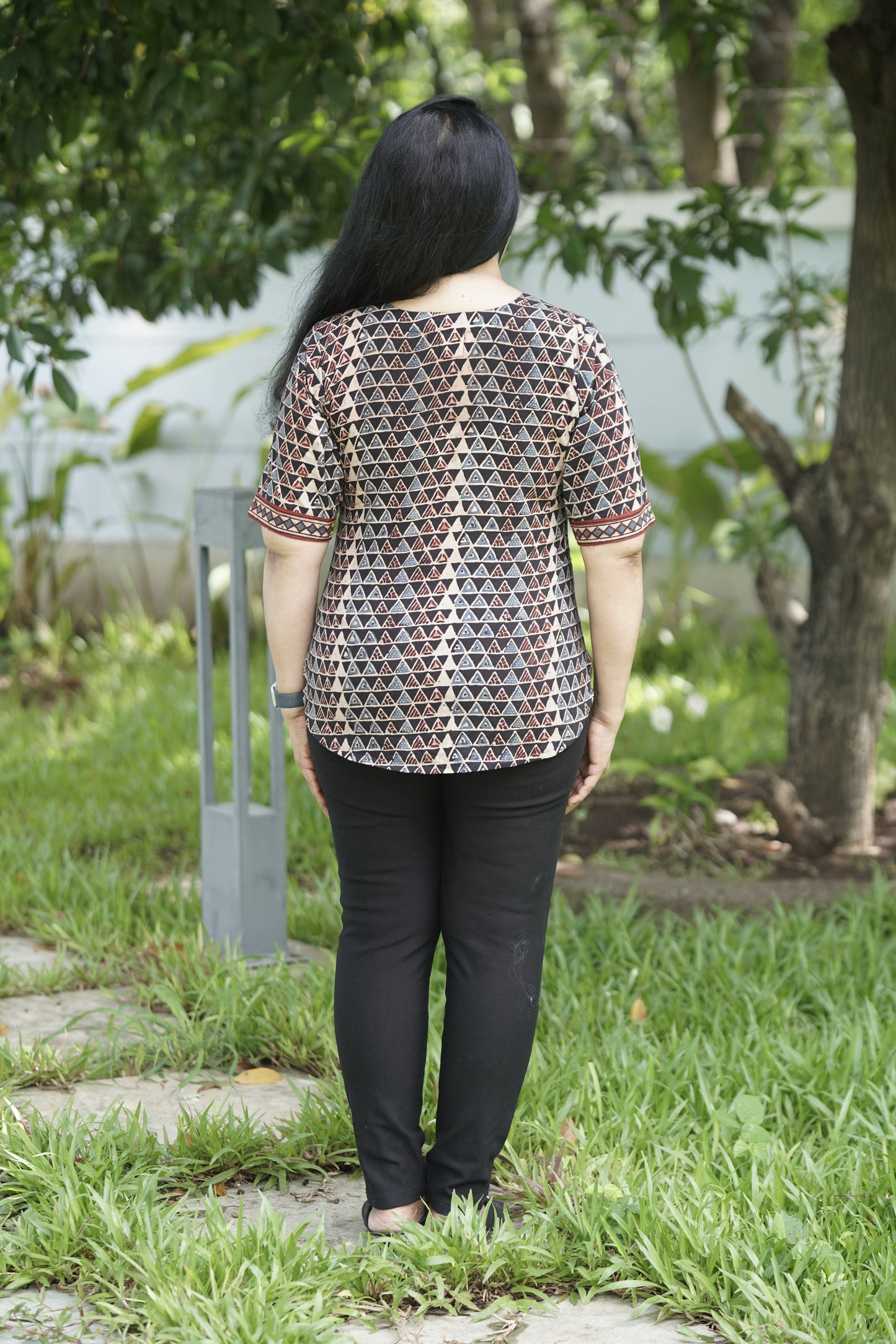 Tringale Print Cotton Button-Down Top