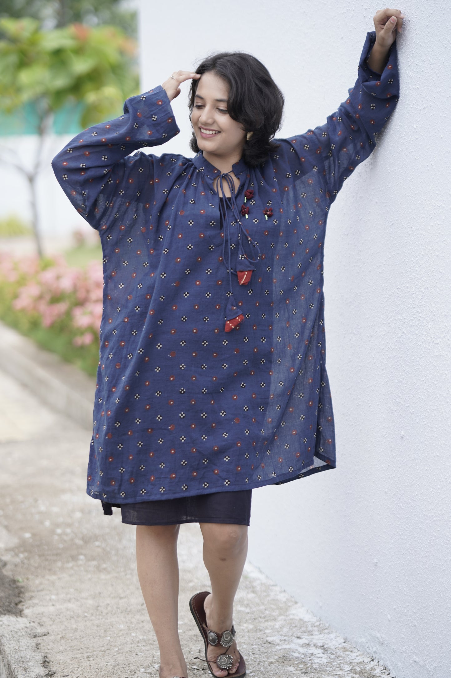 Midnight Bloom Ajrakh Overlay Dress