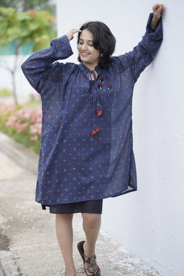 Midnight Bloom Ajrakh Overlay Dress