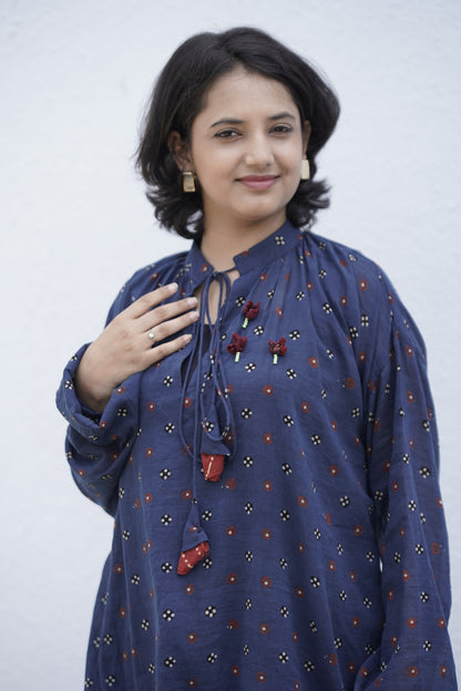 Midnight Bloom Ajrakh Overlay Dress