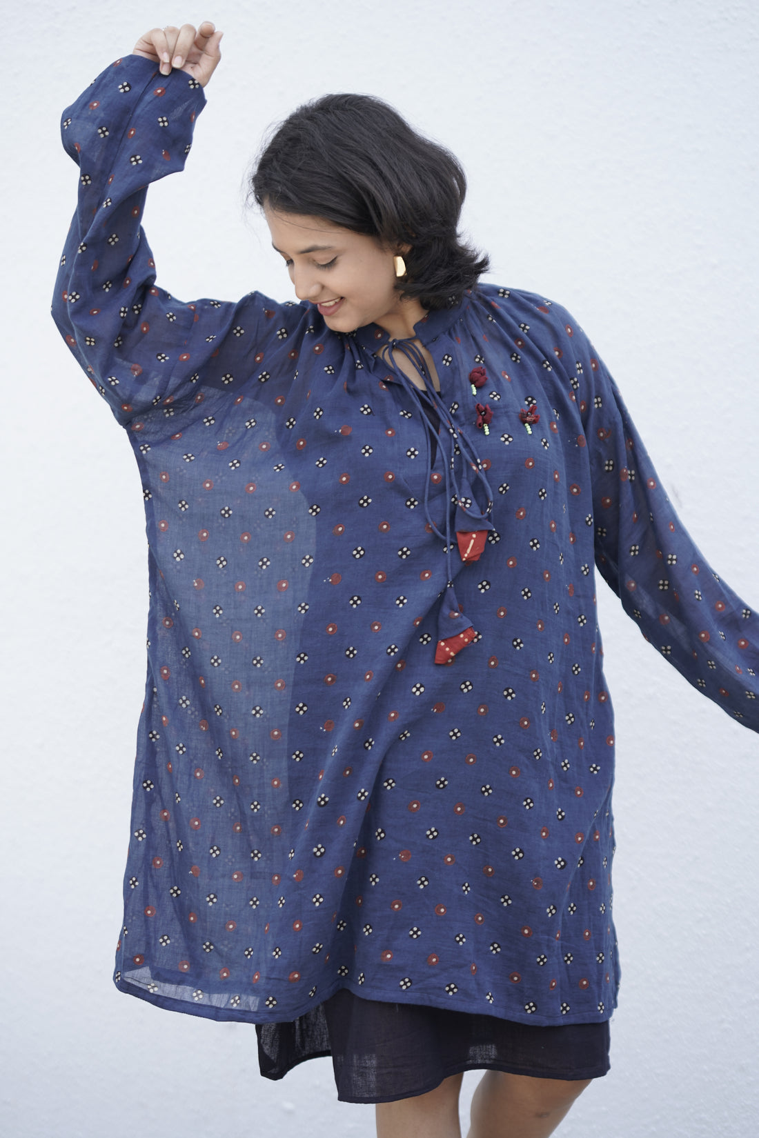 Midnight Bloom Ajrakh Overlay Dress