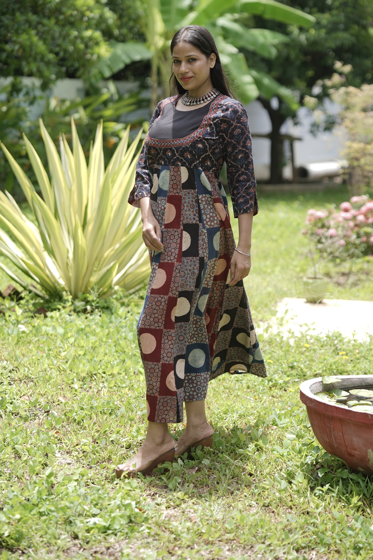 Ajrakh Yoke Detail Kali Dress