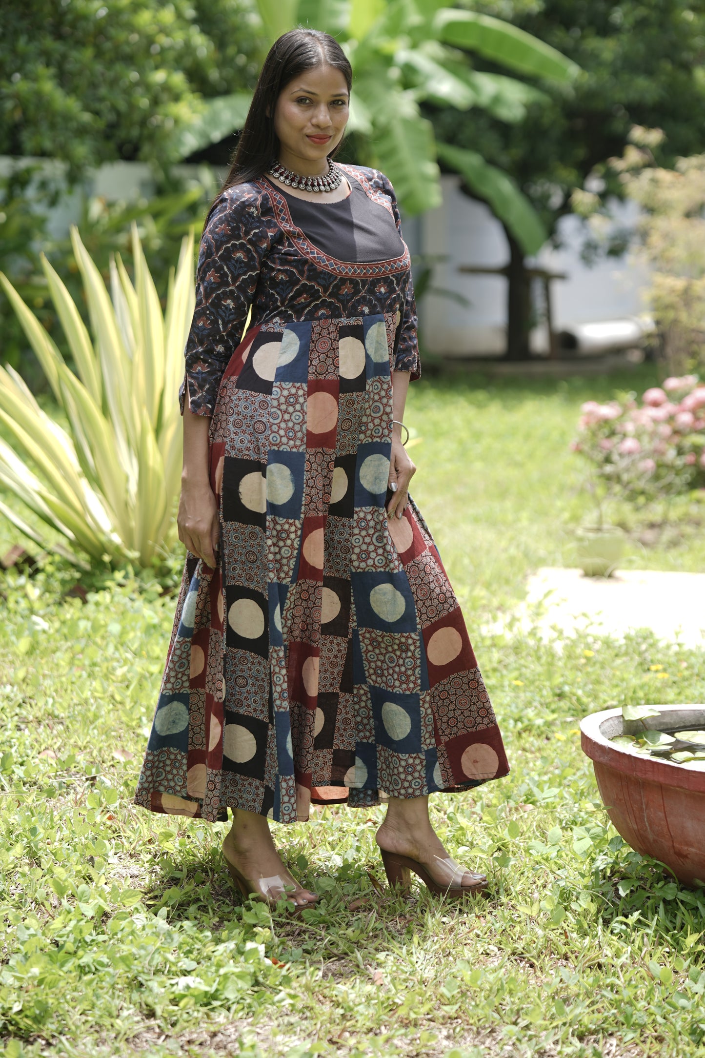 Ajrakh Yoke Detail Kali Dress
