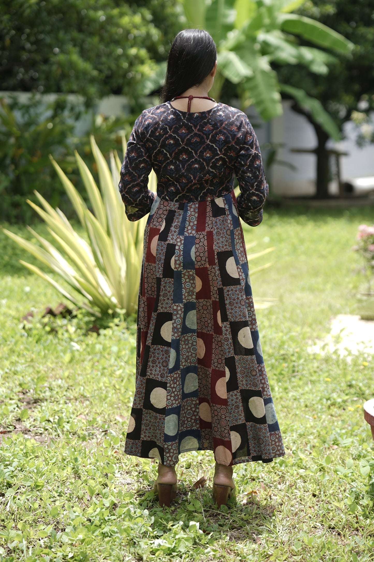 Ajrakh Yoke Detail Kali Dress