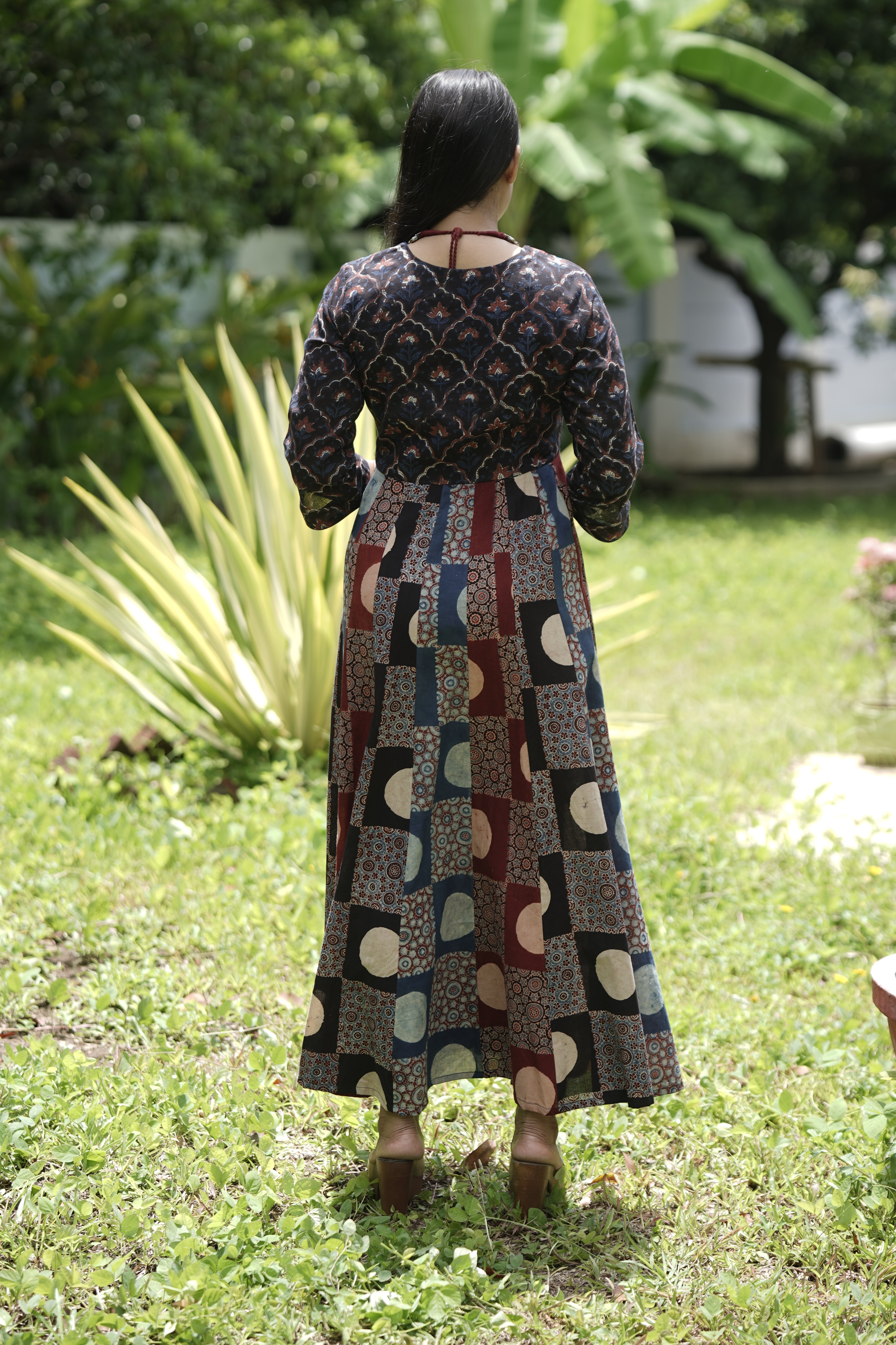 Ajrakh Yoke Detail Kali Dress