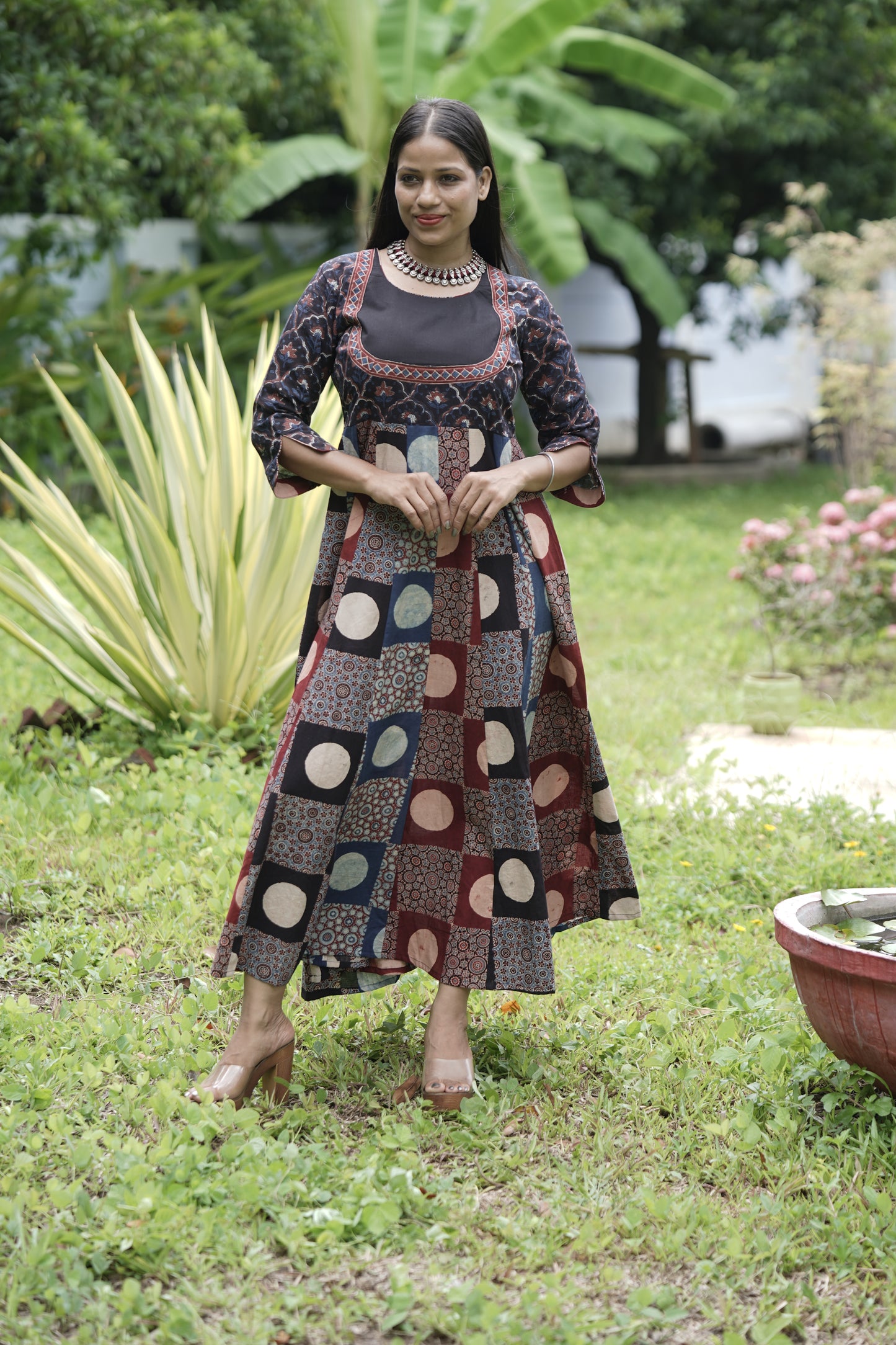 Ajrakh Yoke Detail Kali Dress