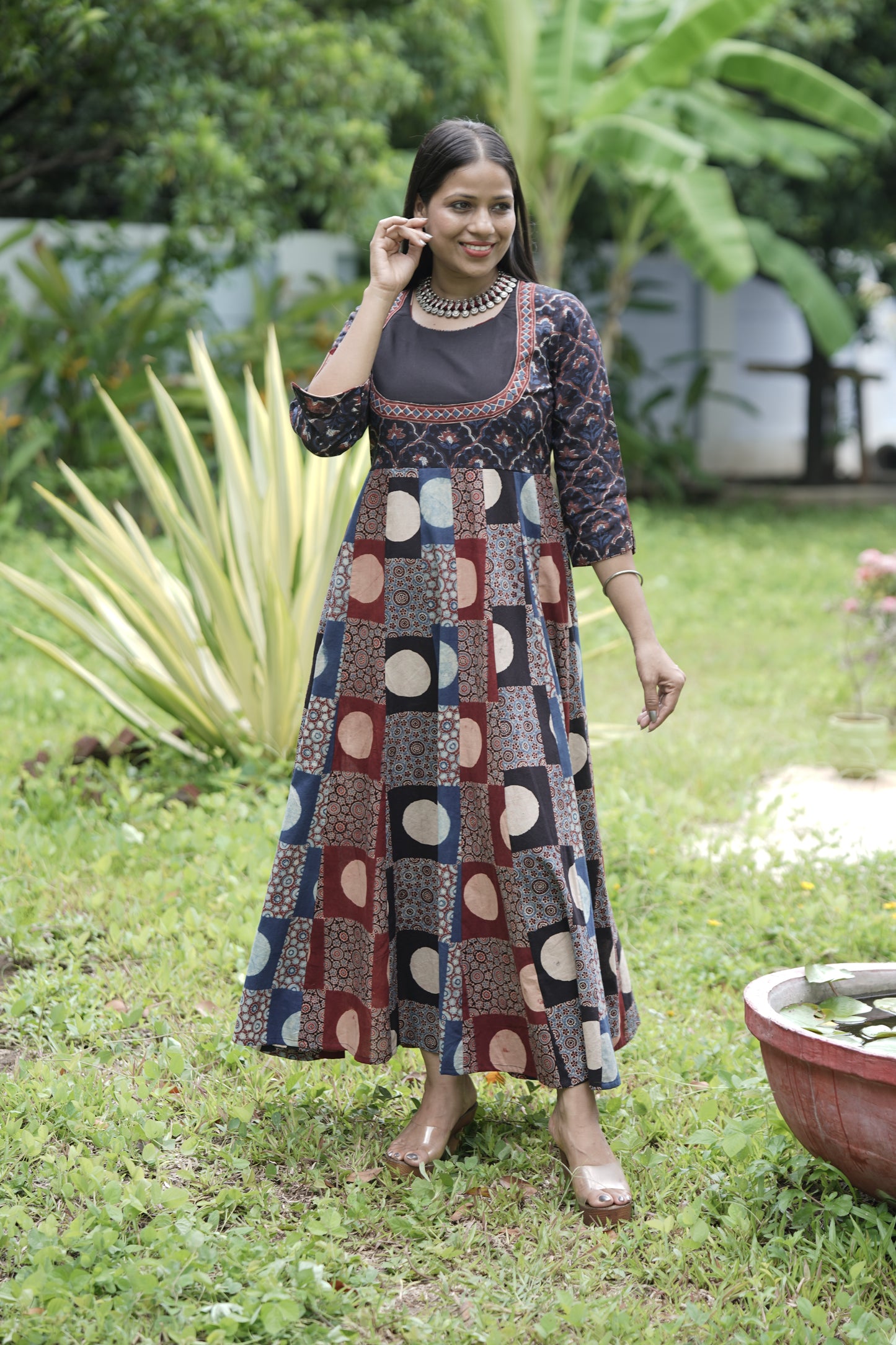 Ajrakh Yoke Detail Kali Dress