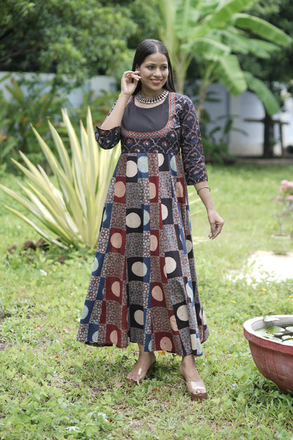 Ajrakh Yoke Detail Kali Dress