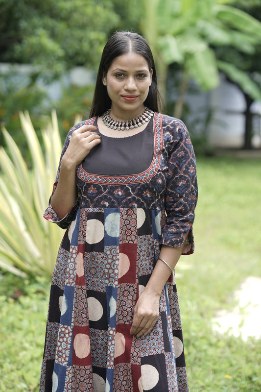 Ajrakh Yoke Detail Kali Dress