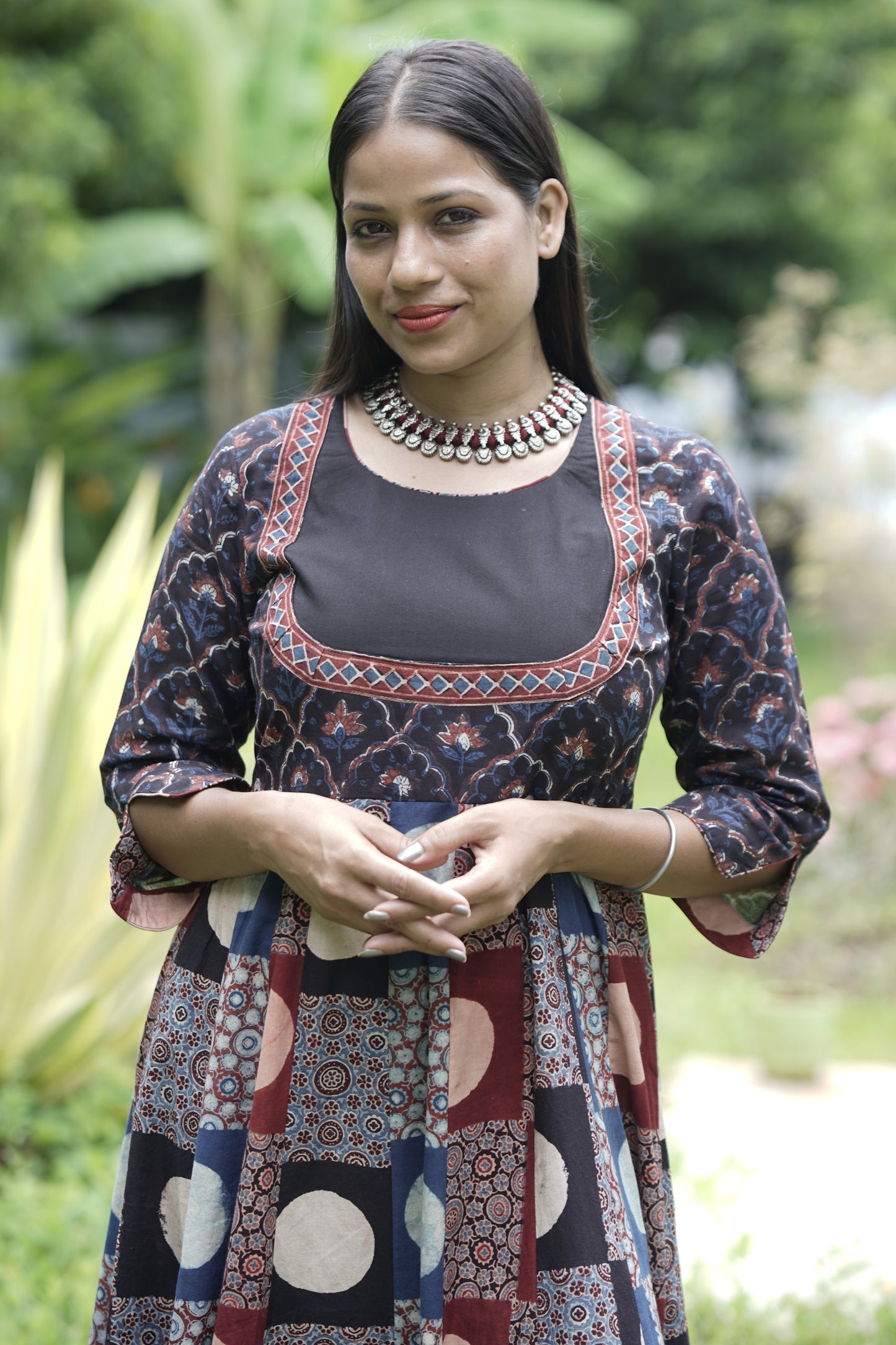 Ajrakh Yoke Detail Kali Dress