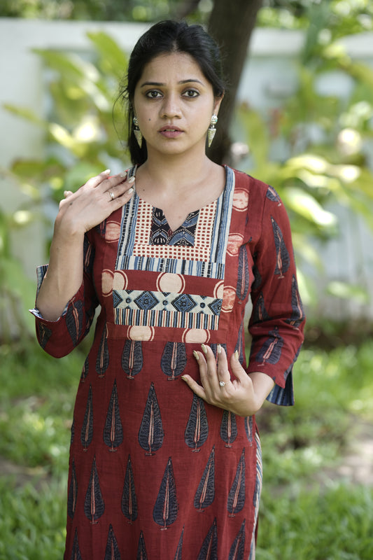 Long Straight Fit Kurta with Patch work