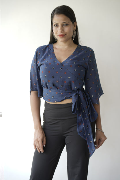 Handblock Printed Mul Cotton Wrap Crop Top