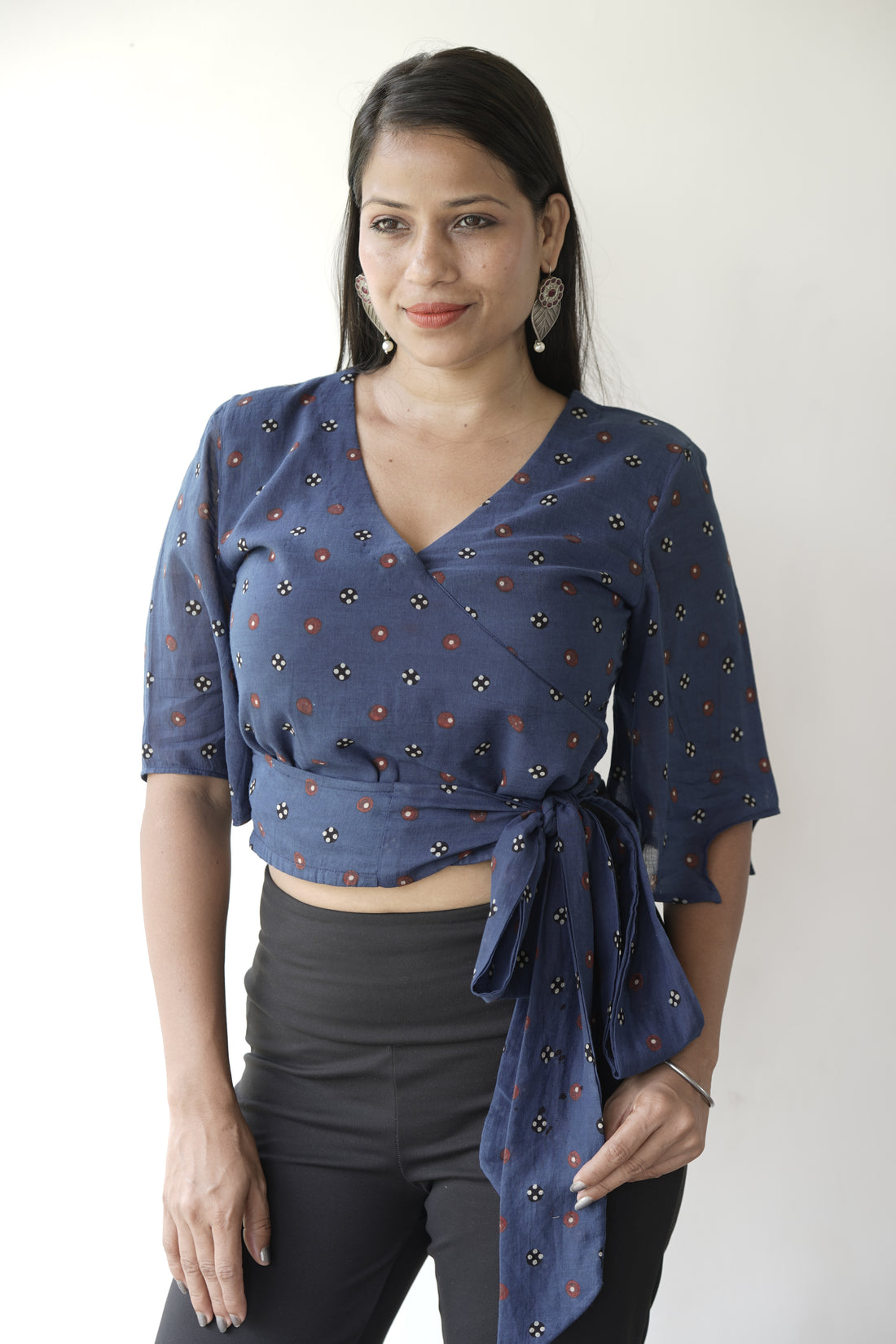 Handblock Printed Mul Cotton Wrap Crop Top