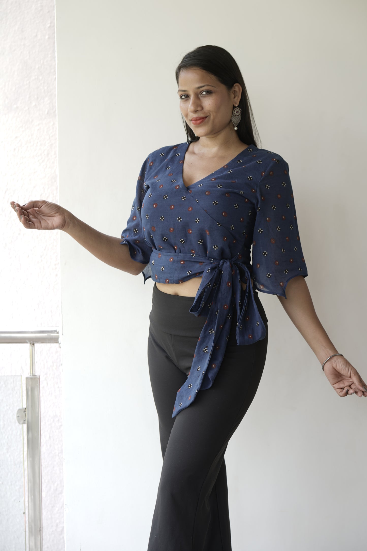 Handblock Printed Mul Cotton Wrap Crop Top