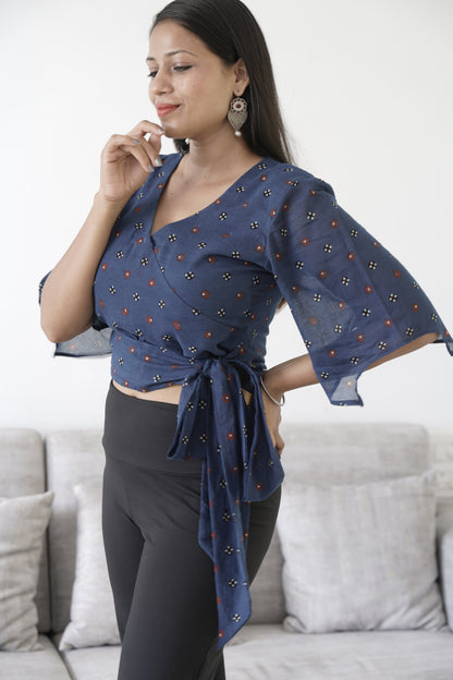 Handblock Printed Mul Cotton Wrap Crop Top