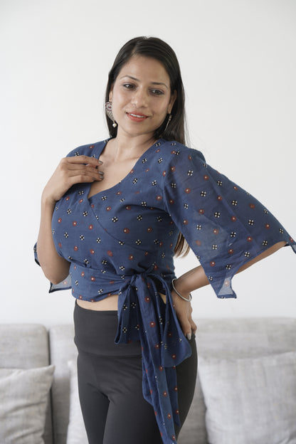 Handblock Printed Mul Cotton Wrap Crop Top
