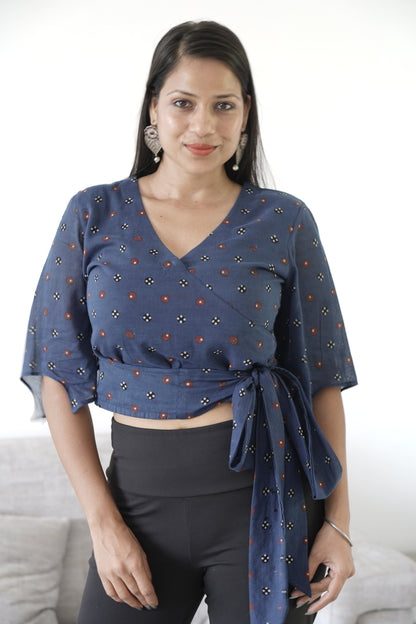 Handblock Printed Mul Cotton Wrap Crop Top