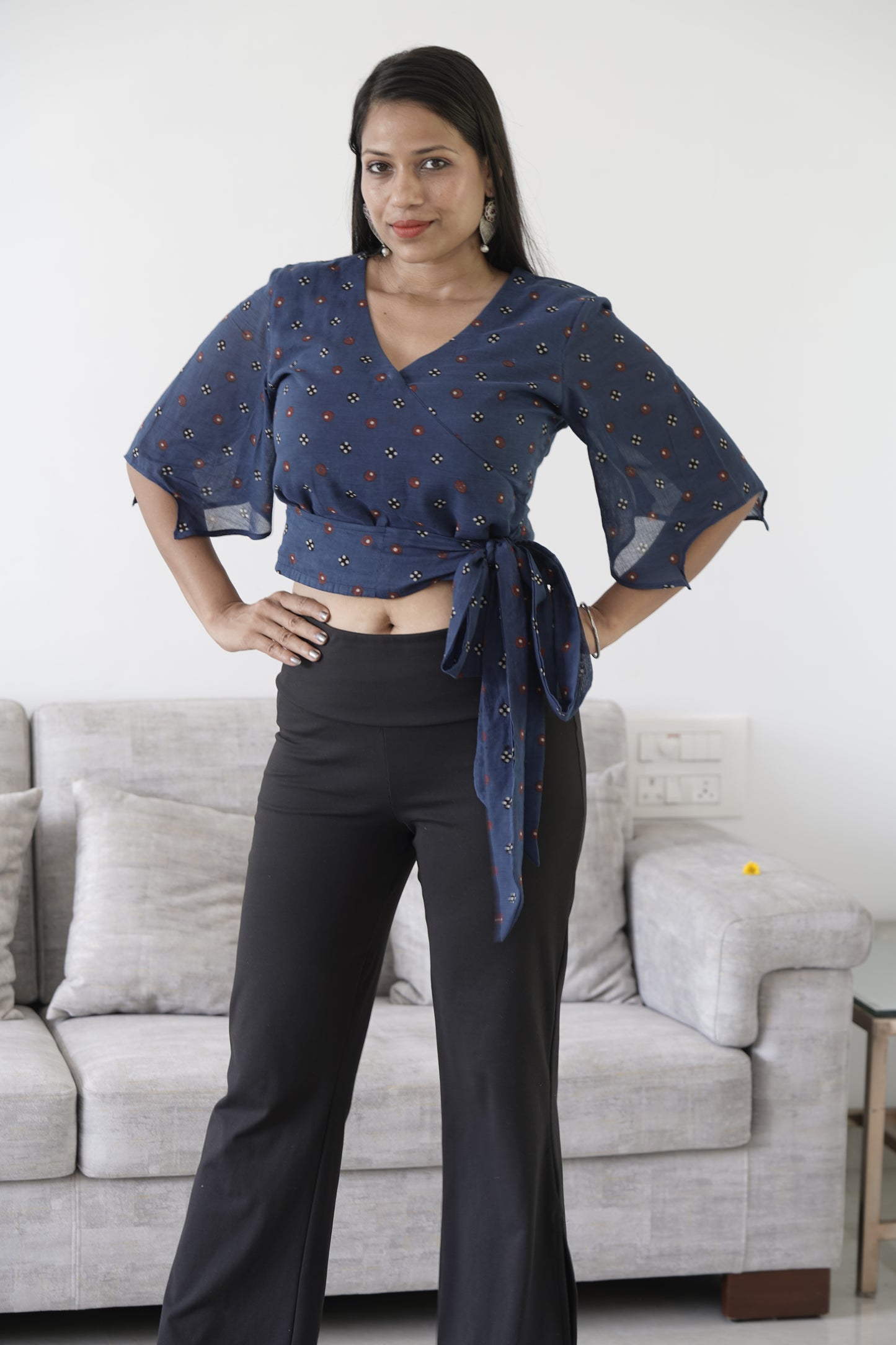 Handblock Printed Mul Cotton Wrap Crop Top