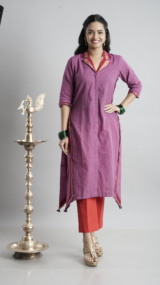 Collar A- line kurta - Purple