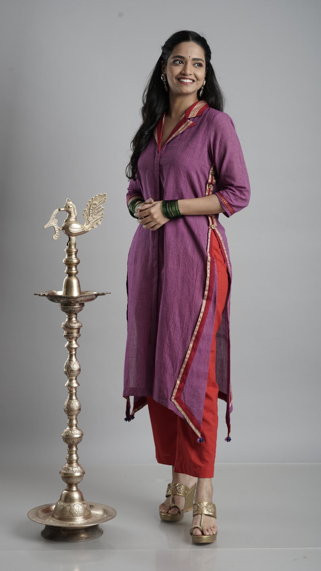 Collar A- line kurta - Purple