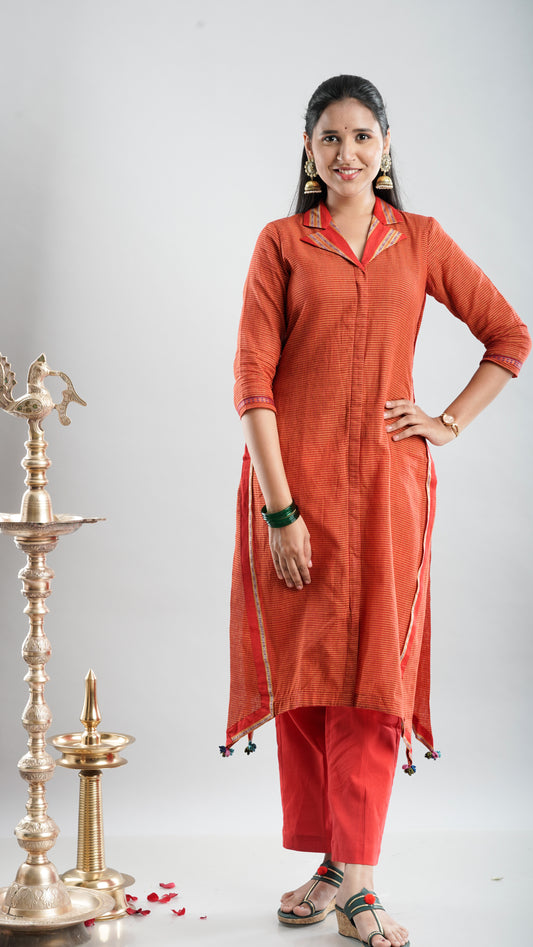 Collar A- line kurta - Orange