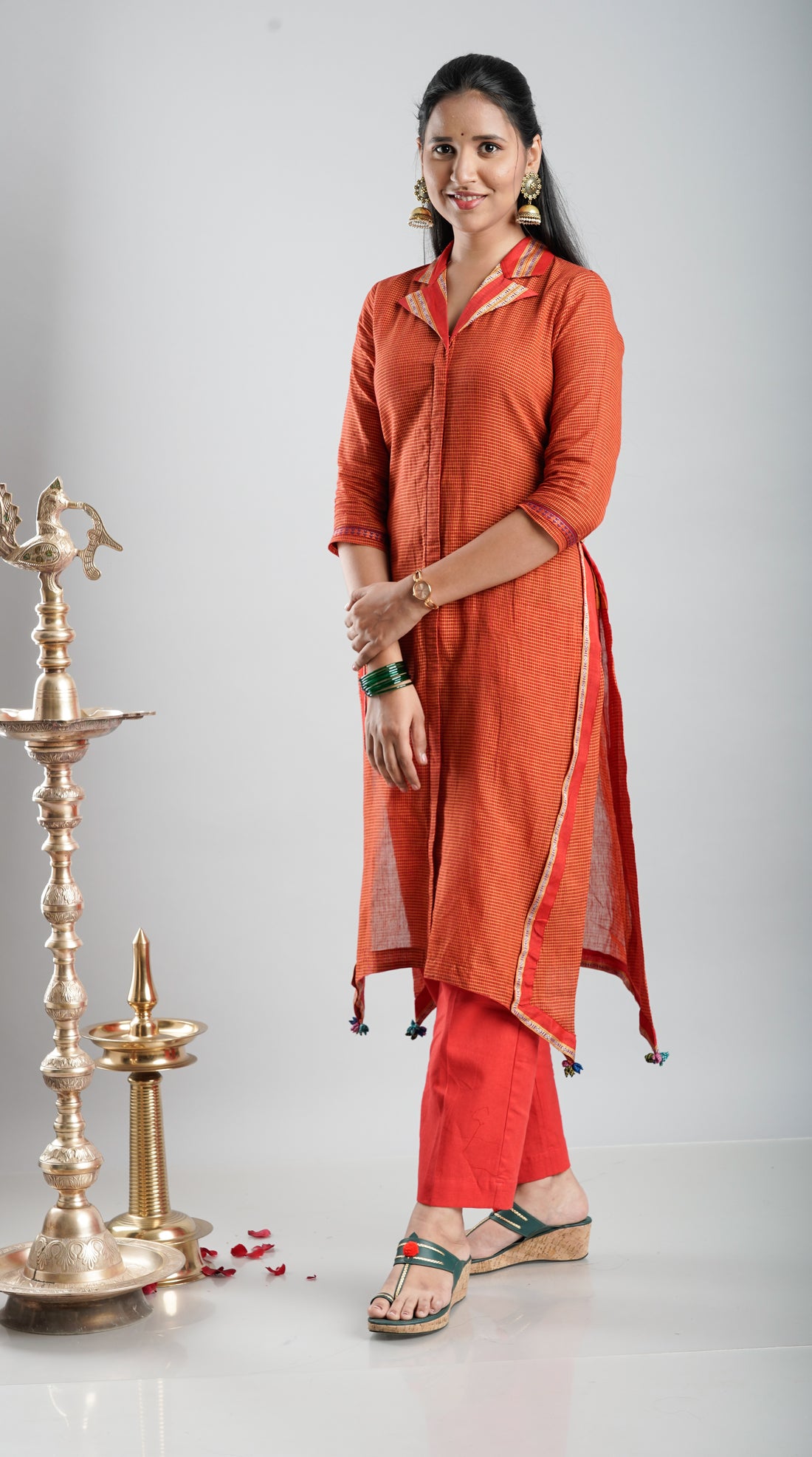 Collar A- line kurta - Orange