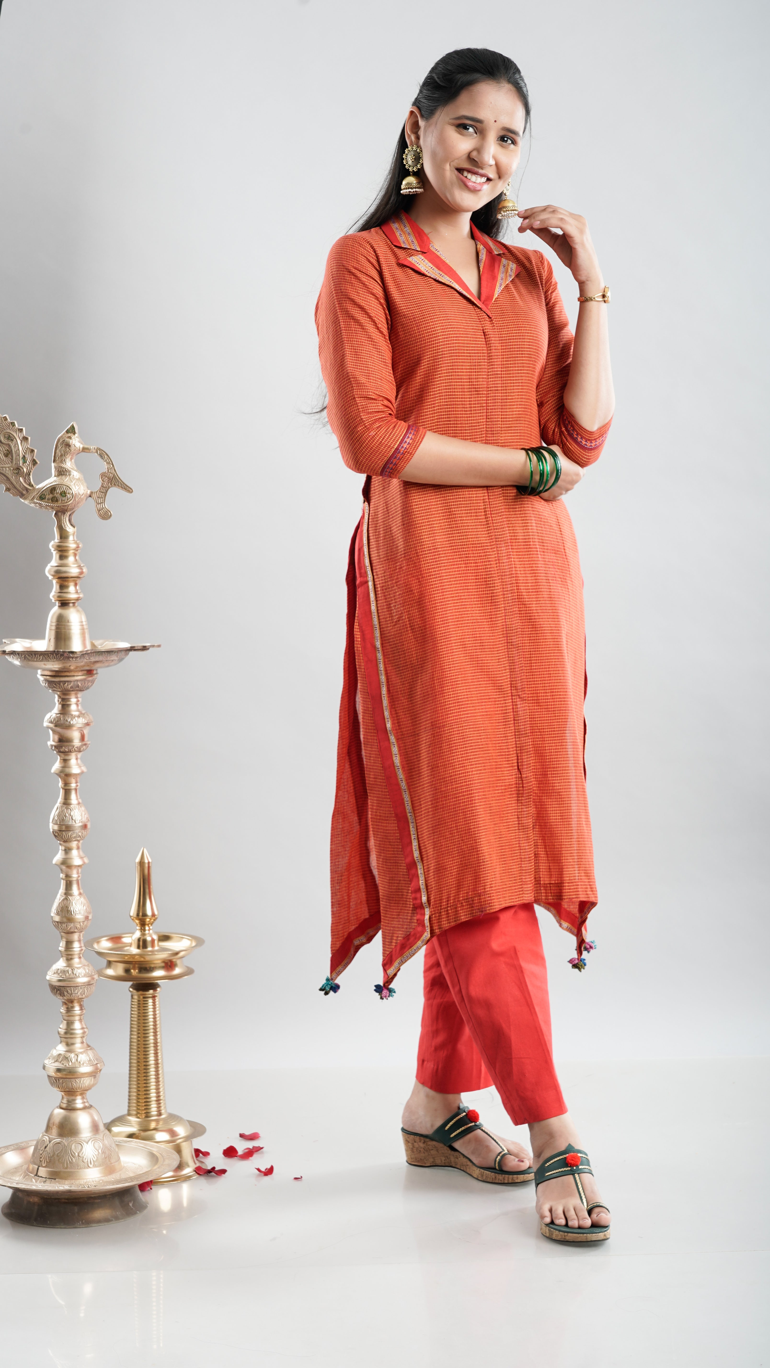 Collar A- line kurta - Orange