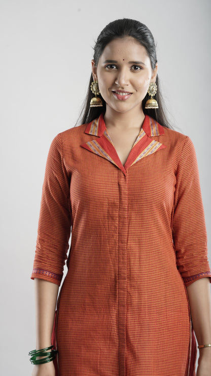 Collar A- line kurta - Orange