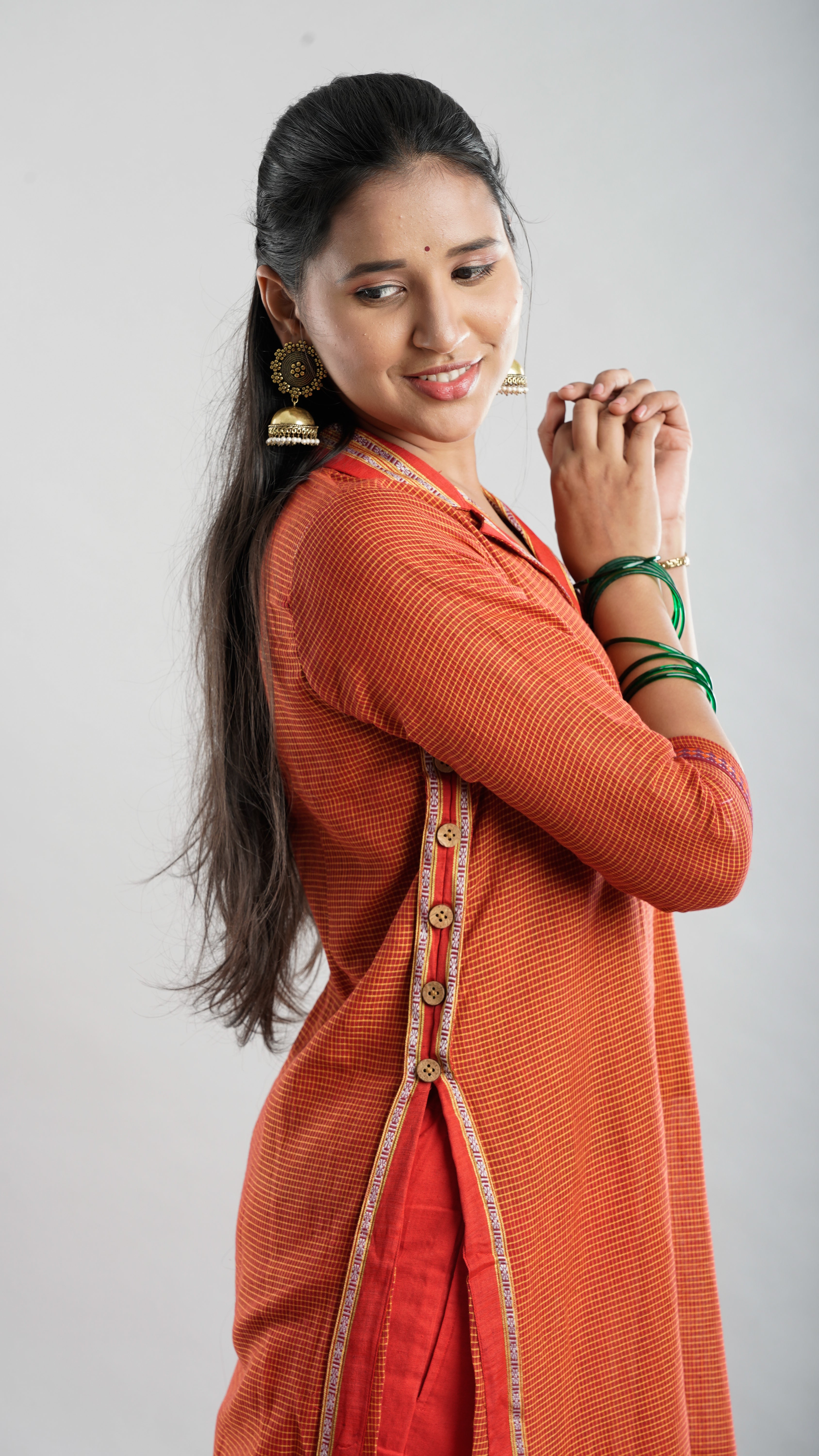Collar A- line kurta - Orange