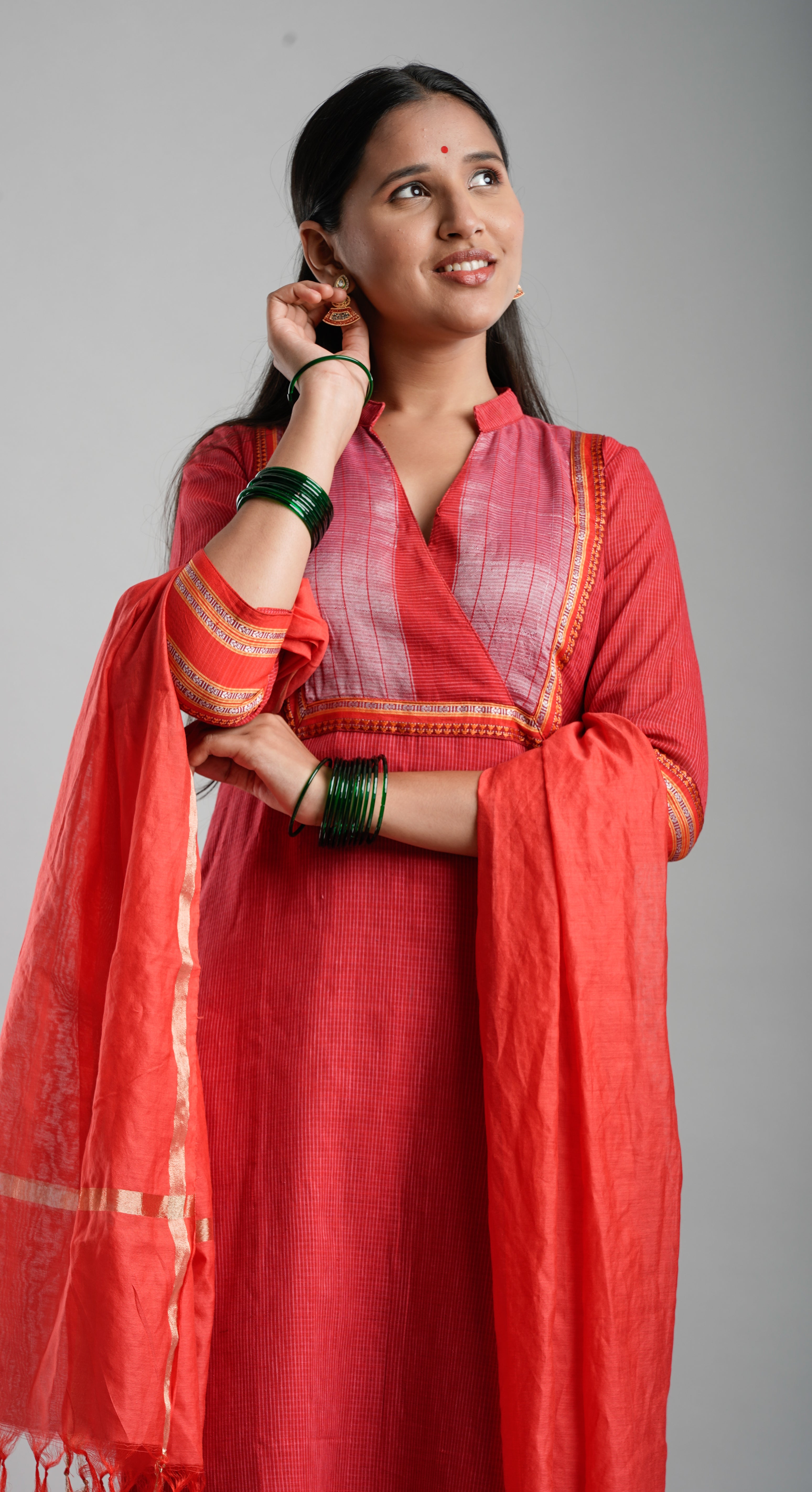 Classic Red Handloom Kurta Set with Dupatta