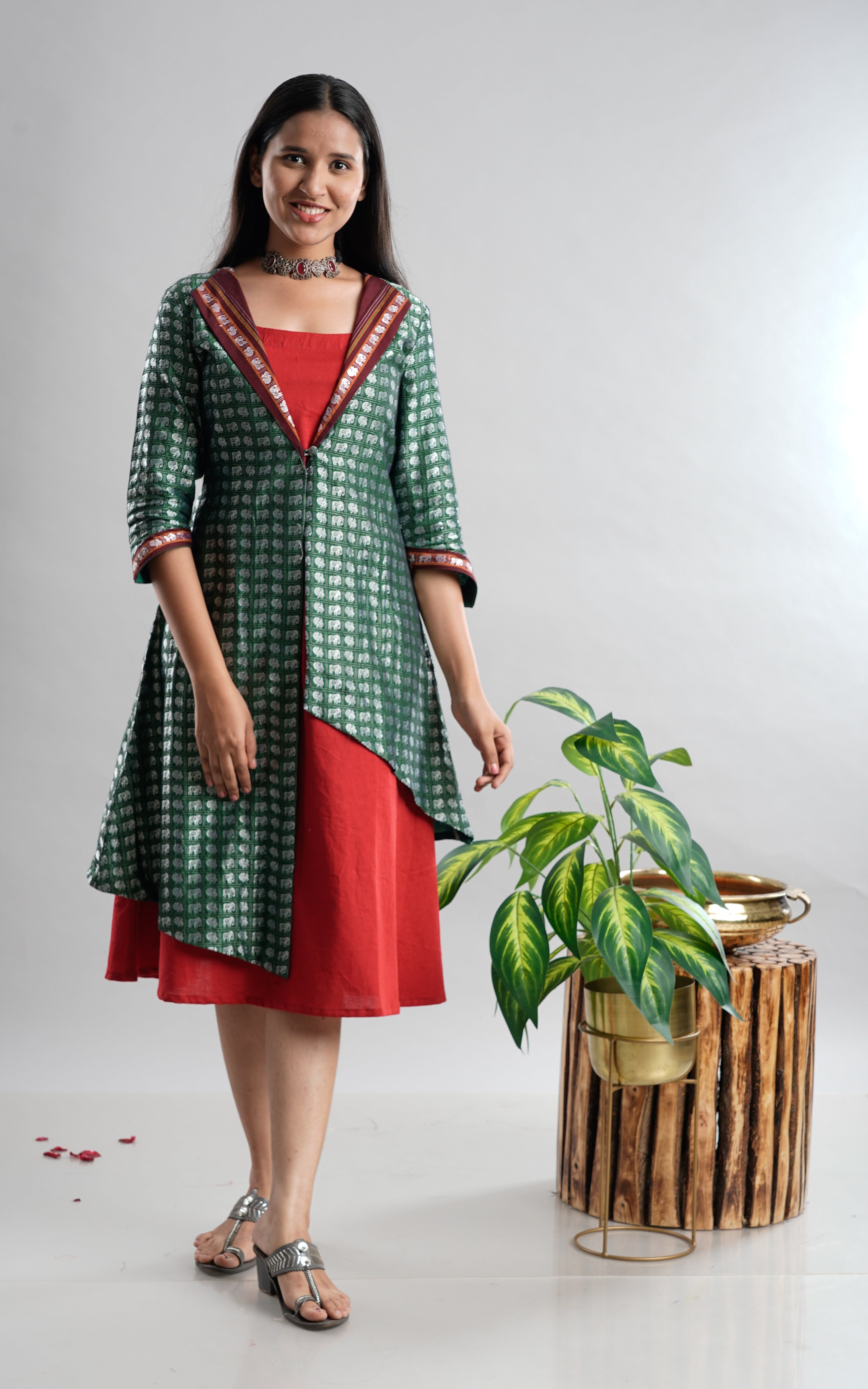 Khan Jacket Dress with Cotton Flax Inner