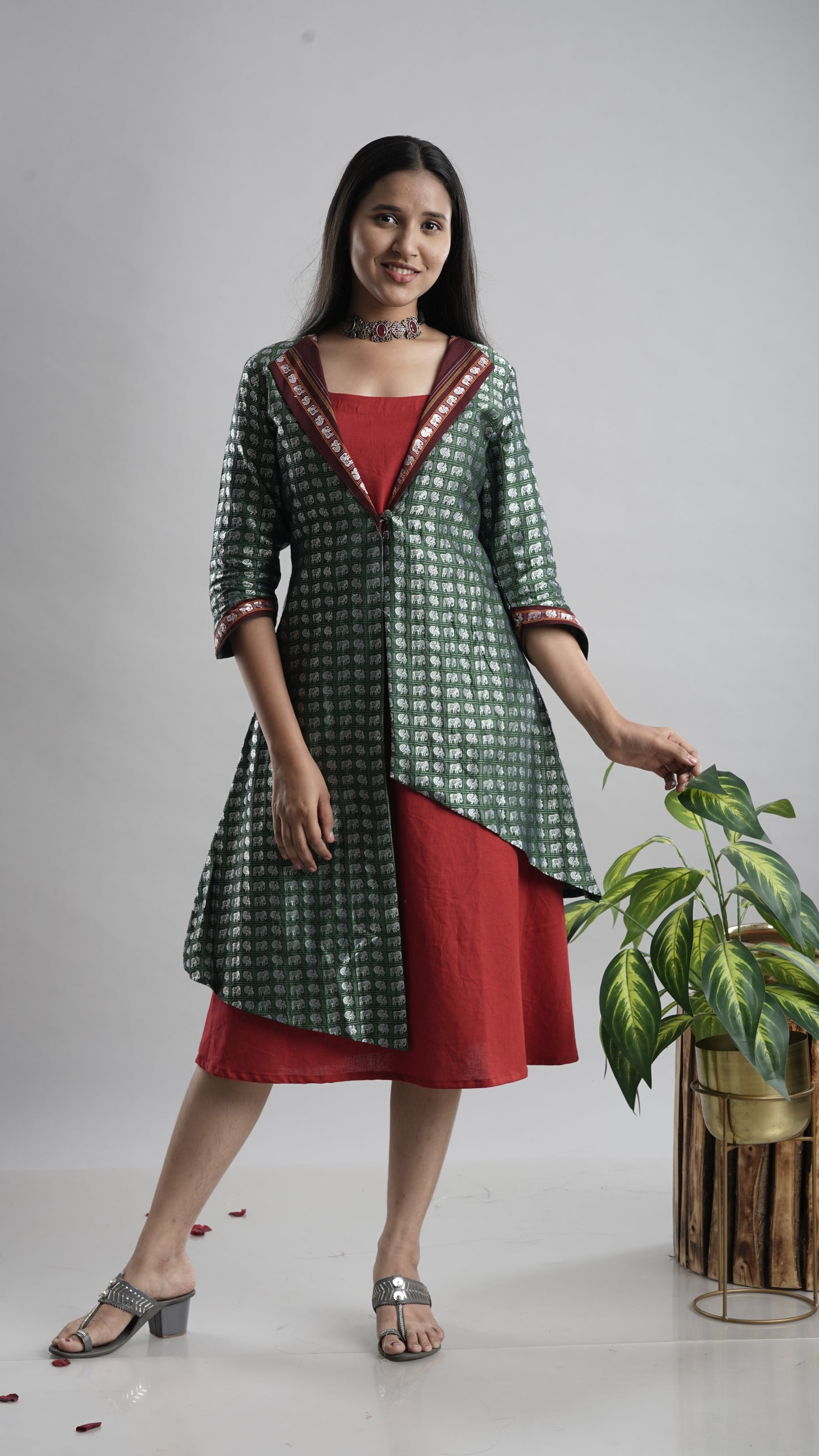 Khan Jacket Dress with Cotton Flax Inner