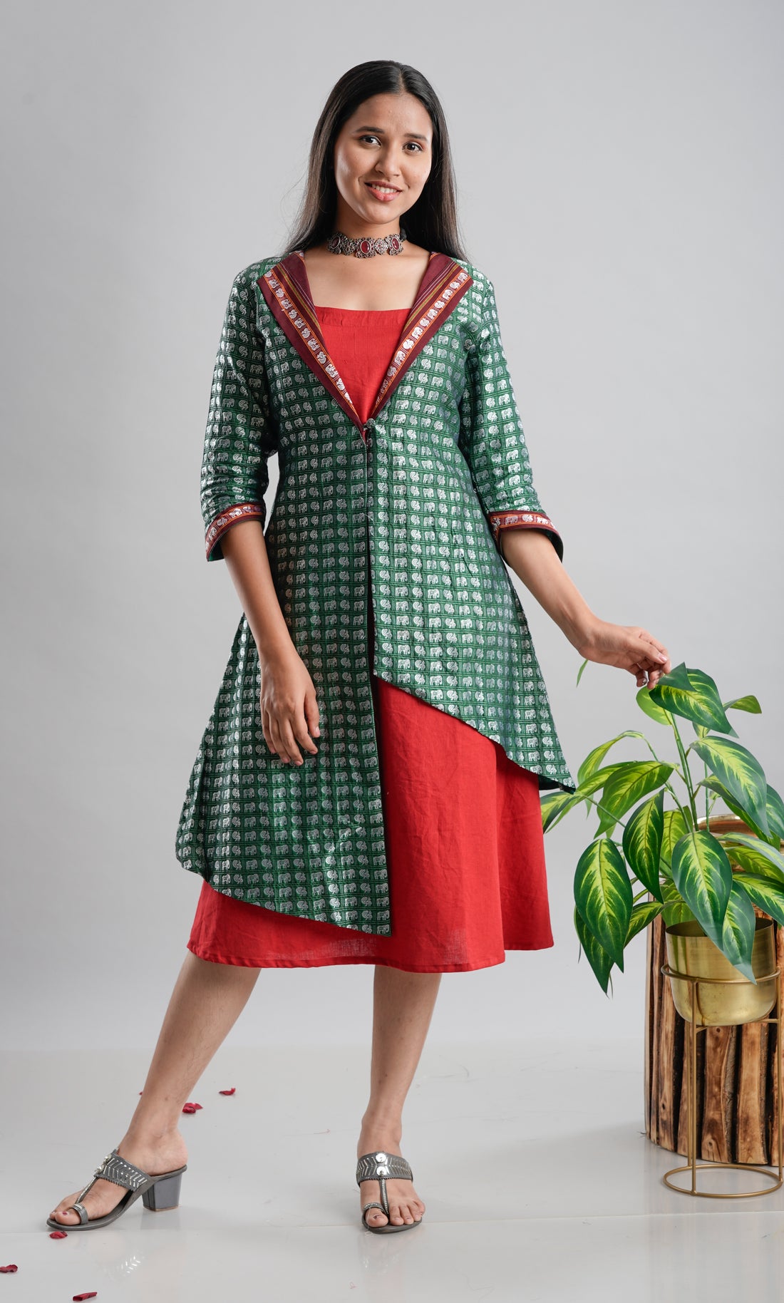 Khan Jacket Dress with Cotton Flax Inner