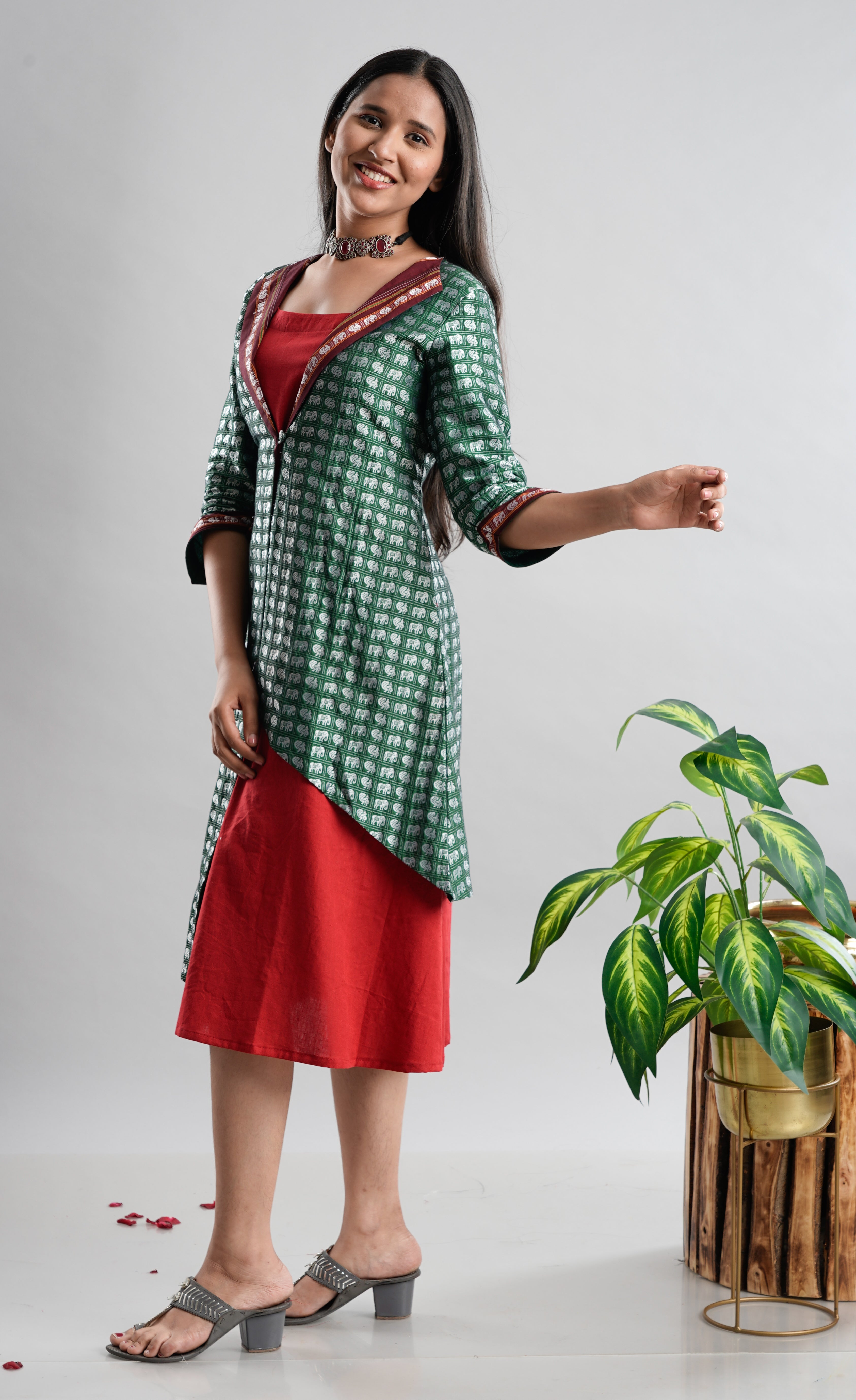 Khan Jacket Dress with Cotton Flax Inner