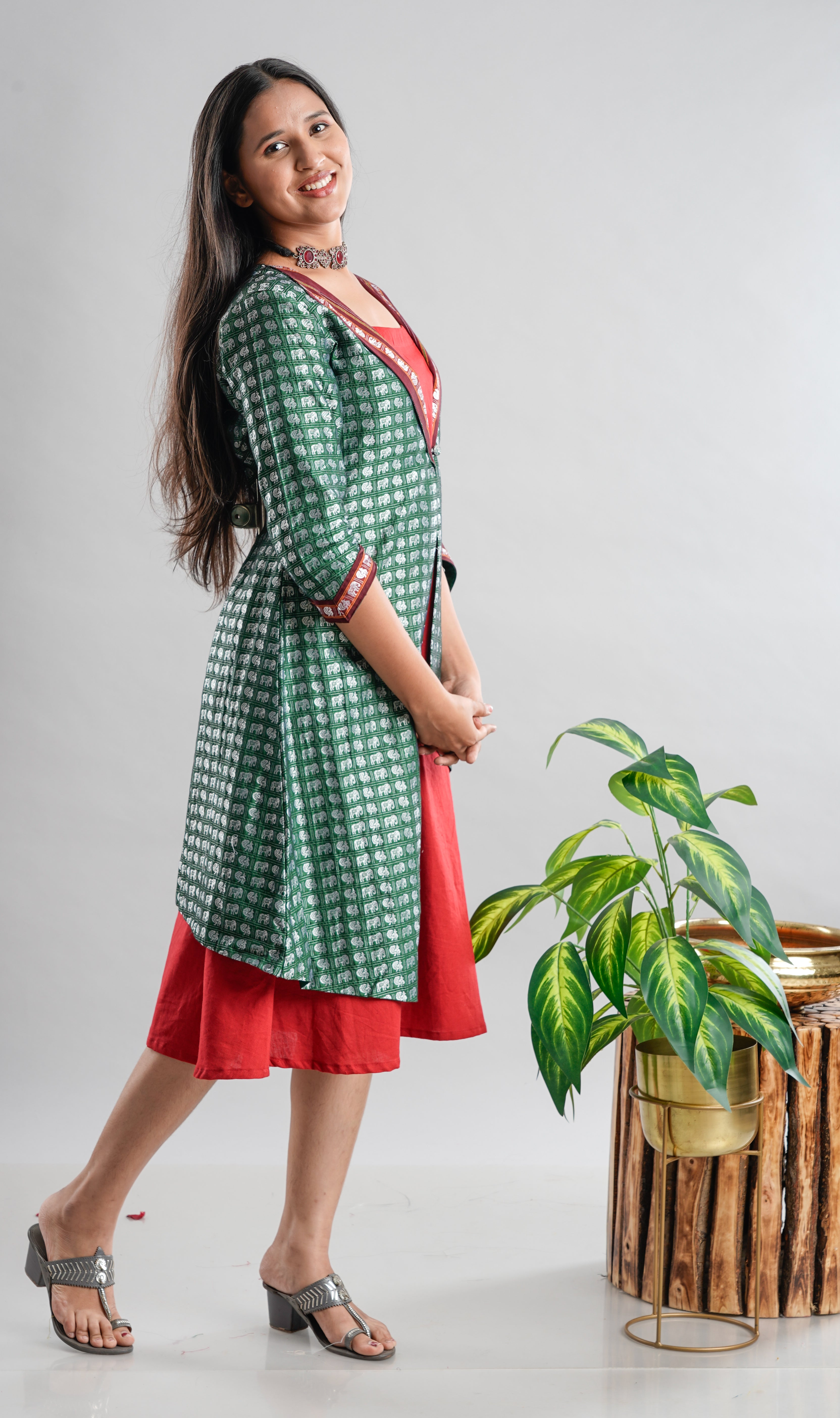 Khan Jacket Dress with Cotton Flax Inner