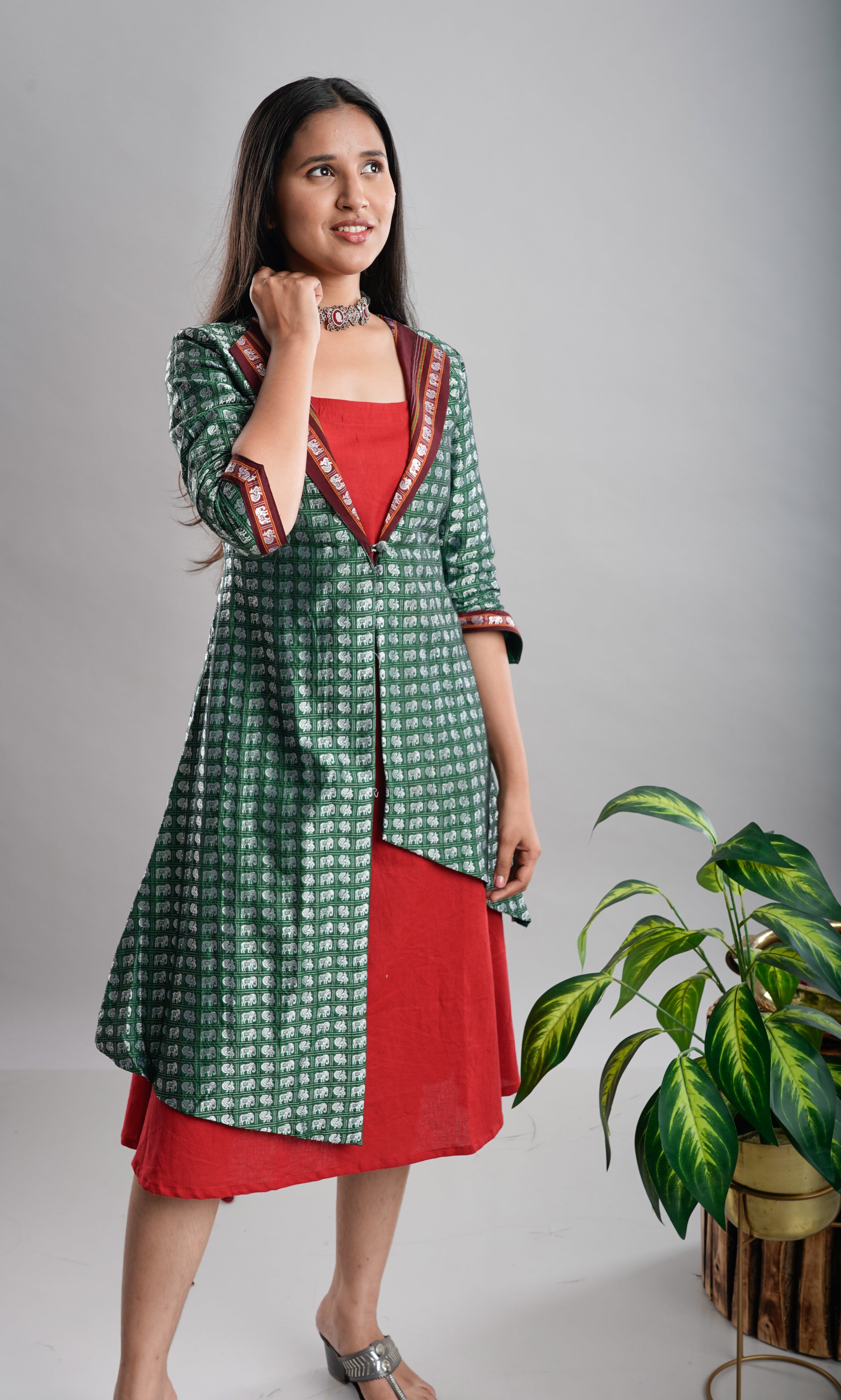 Khan Jacket Dress with Cotton Flax Inner