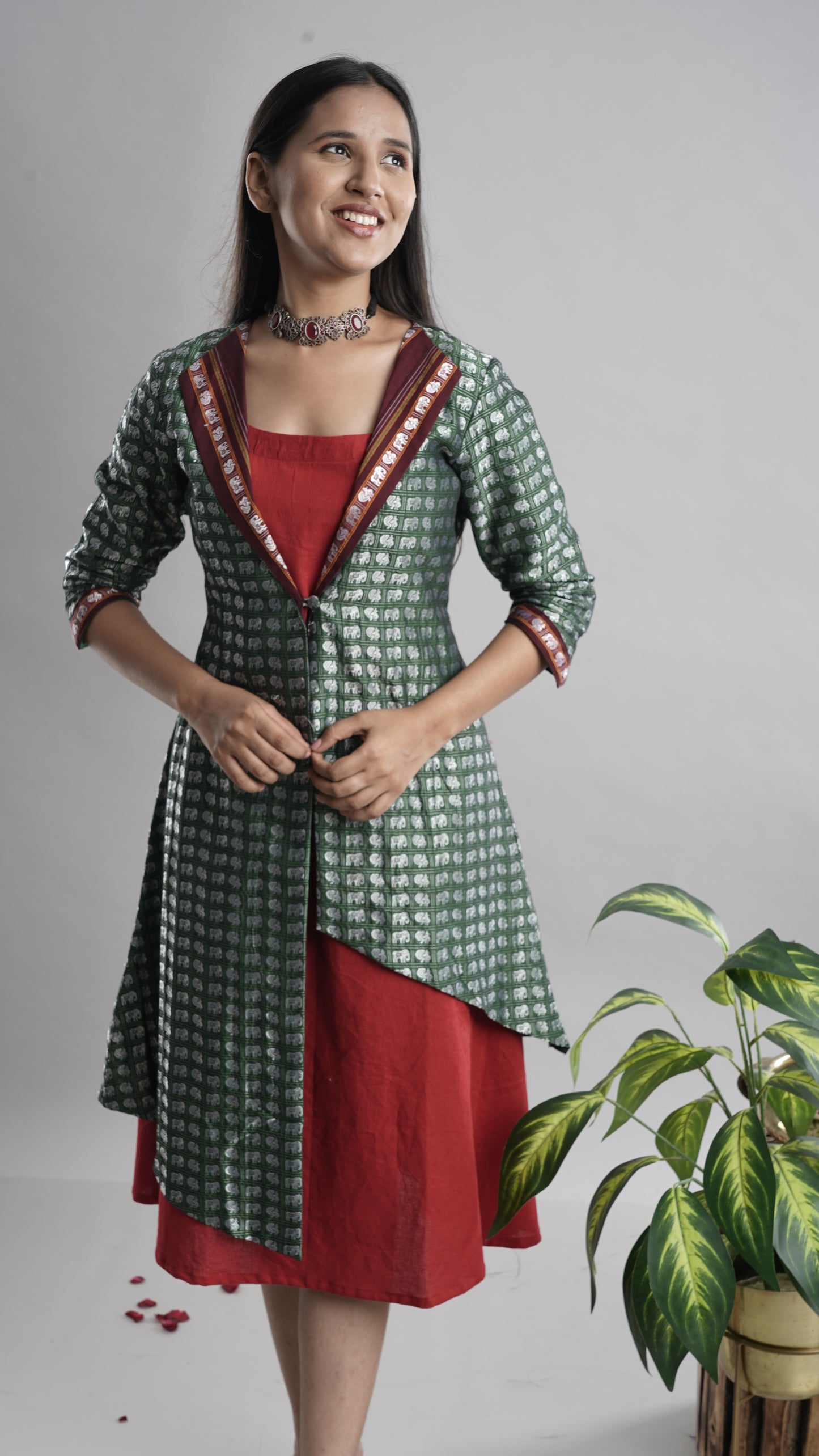 Khan Jacket Dress with Cotton Flax Inner