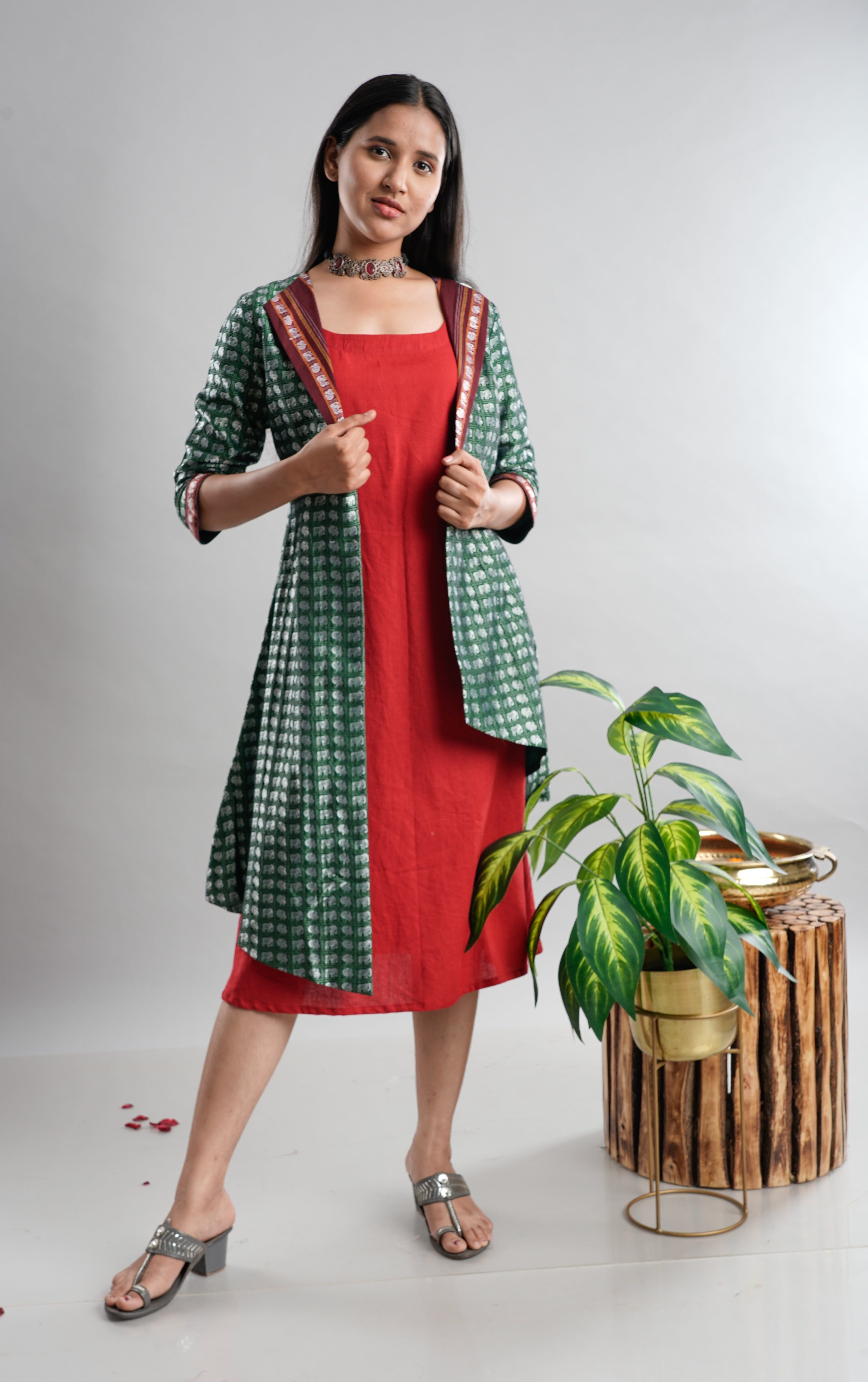 Khan Jacket Dress with Cotton Flax Inner