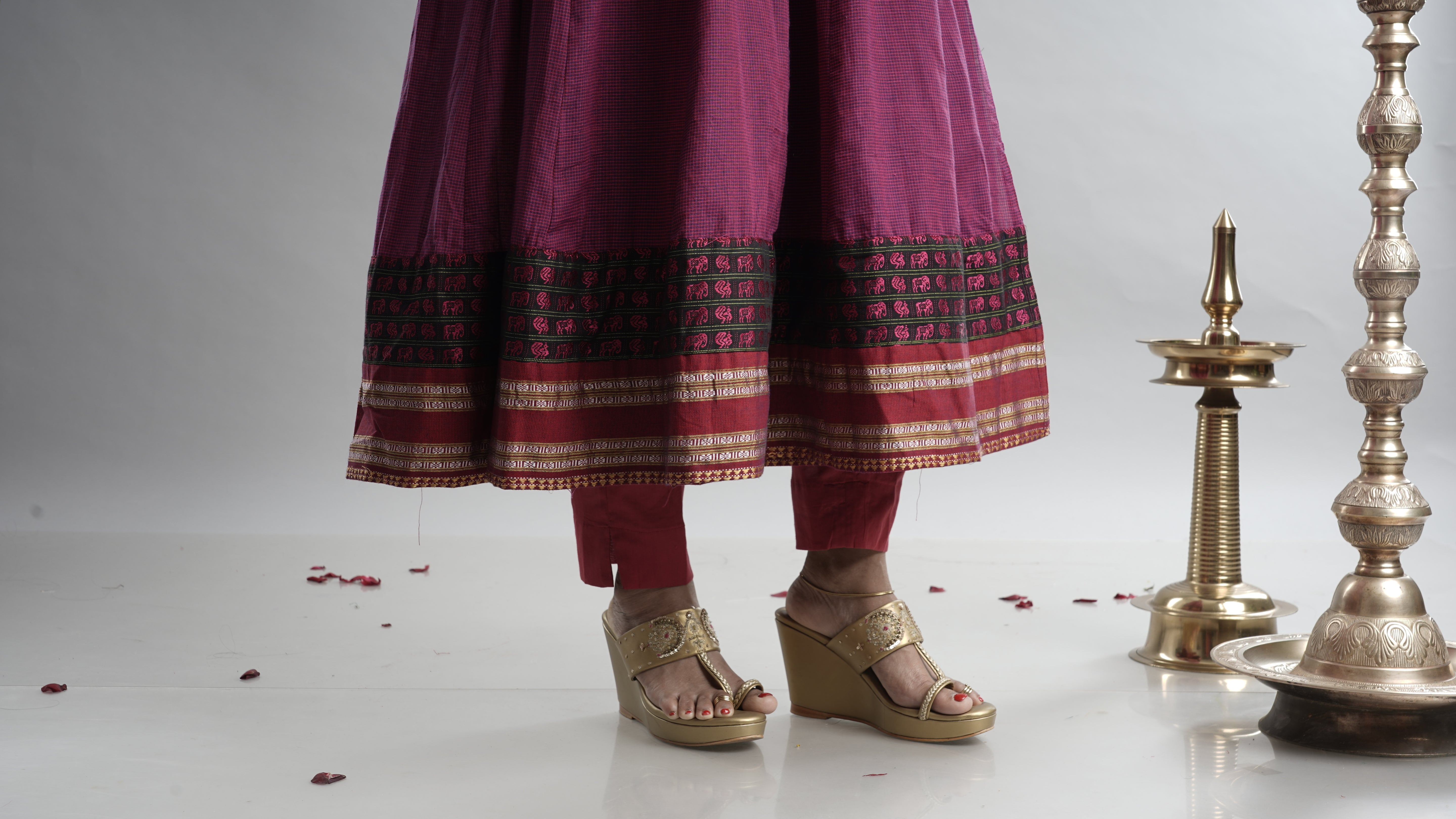 Magenta Handloom Angarkha Dress with Elephant Border