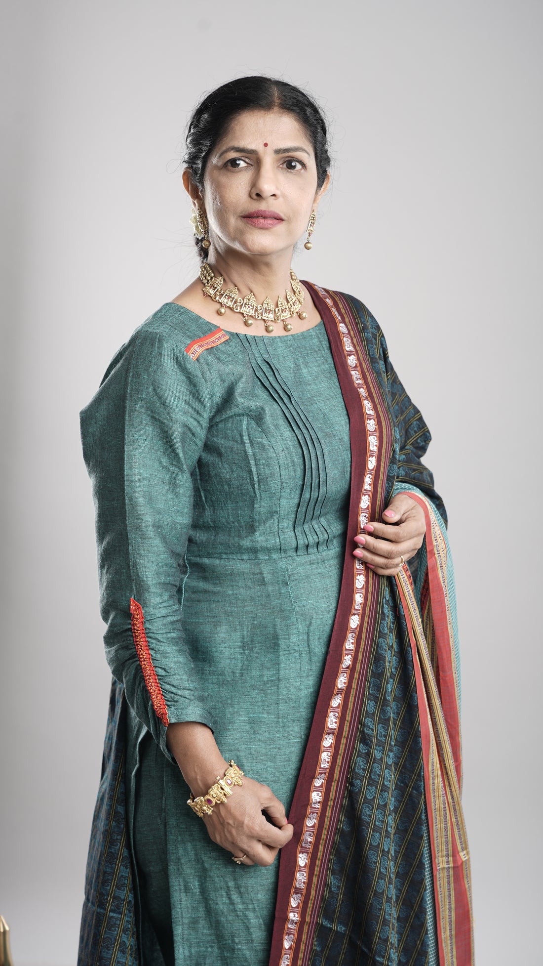 Linen Kurta Pant Set with Dupatta - Blue